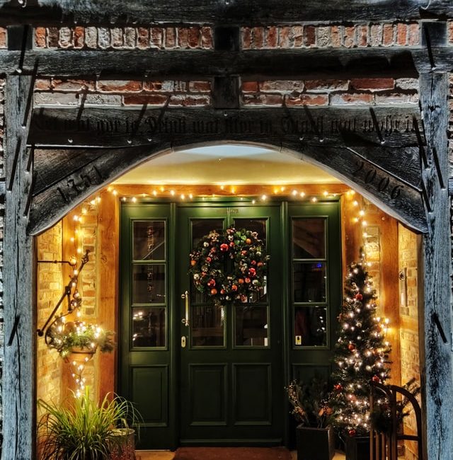 christmas themed decorated door