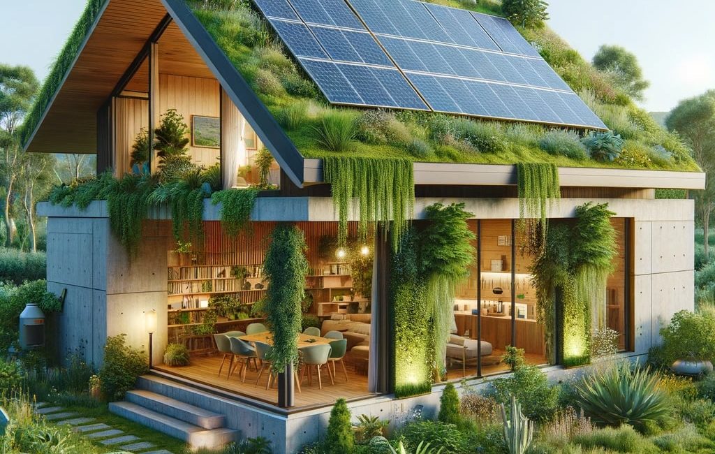 Eco friendly house with solar panels